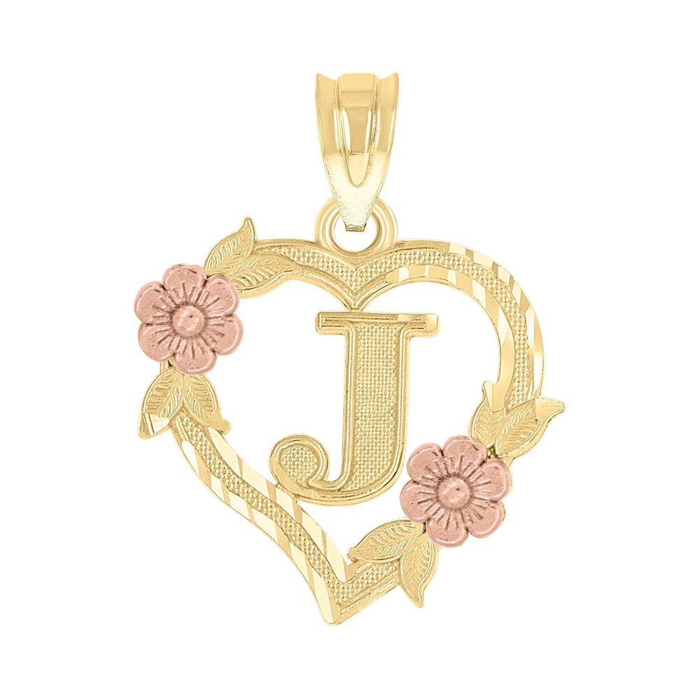 10kt 10k Two-Tone Gold Womens Heart Flower Initial Letter J Charm Pendant